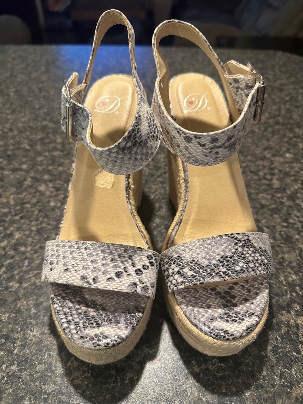 Delicious Snake-Print Espadrille Wedge Sandals - Gray/Tan